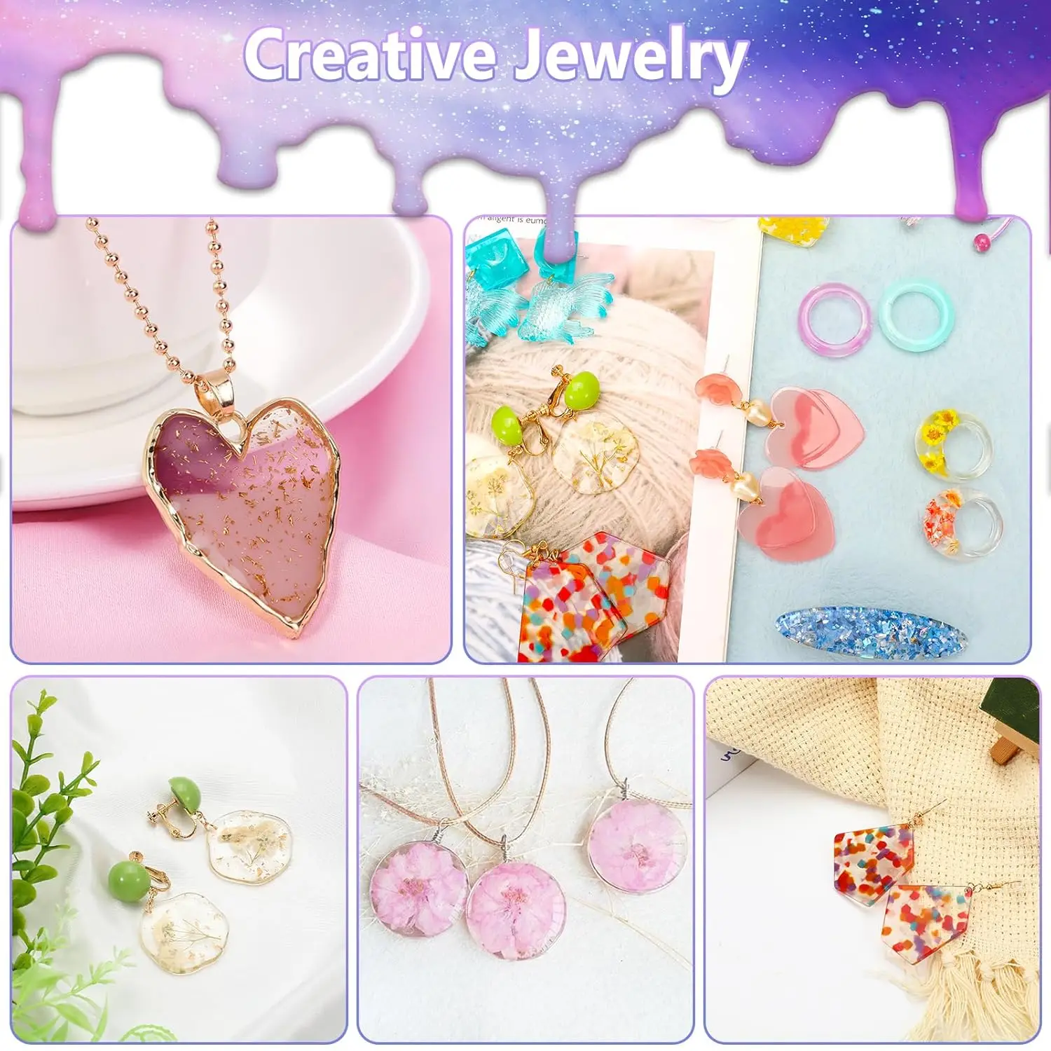 UV Resin Jewelry Making Kit Crystal Clear Resin with Light and Molds, DIY Jewelry Making Kit, Resina Starter Kit for Keychain