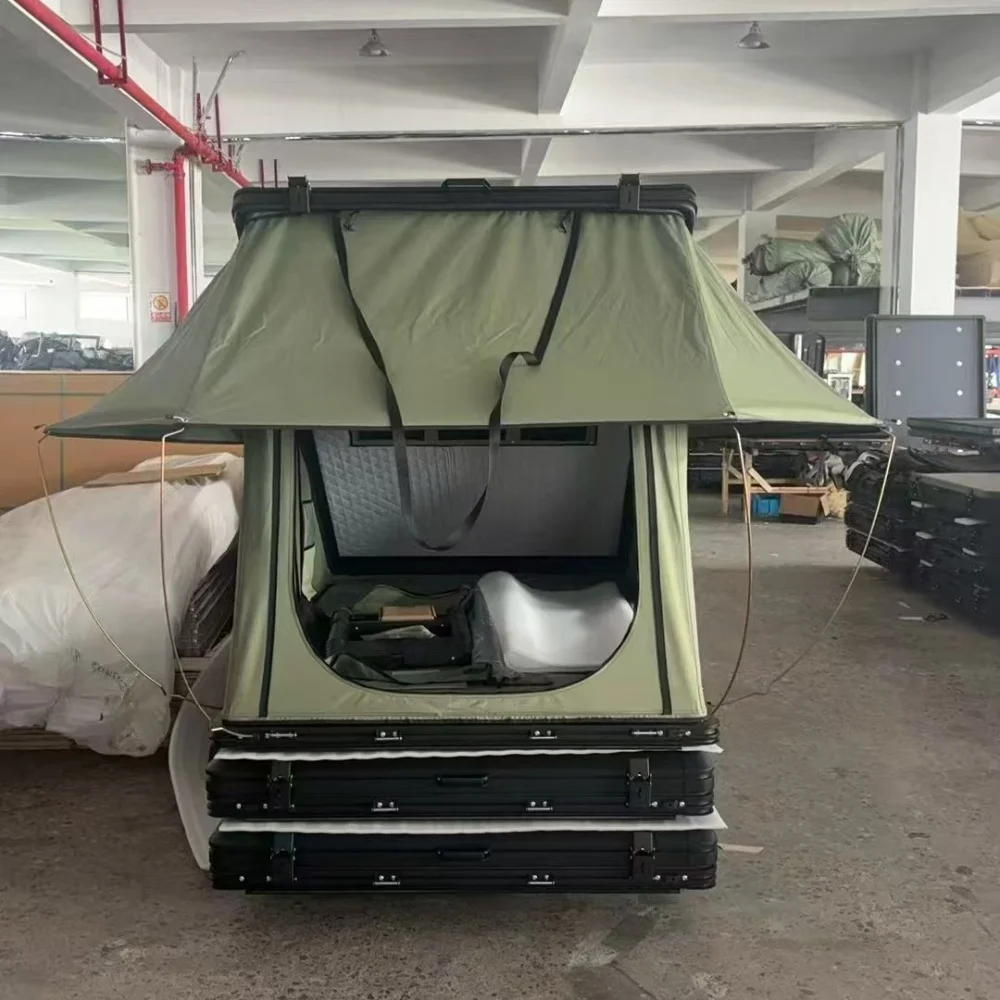 High Quality Factory ODM/OEM Triangle Camping Hard Shell Rooftop Tent with Rain Cover for Sunshin