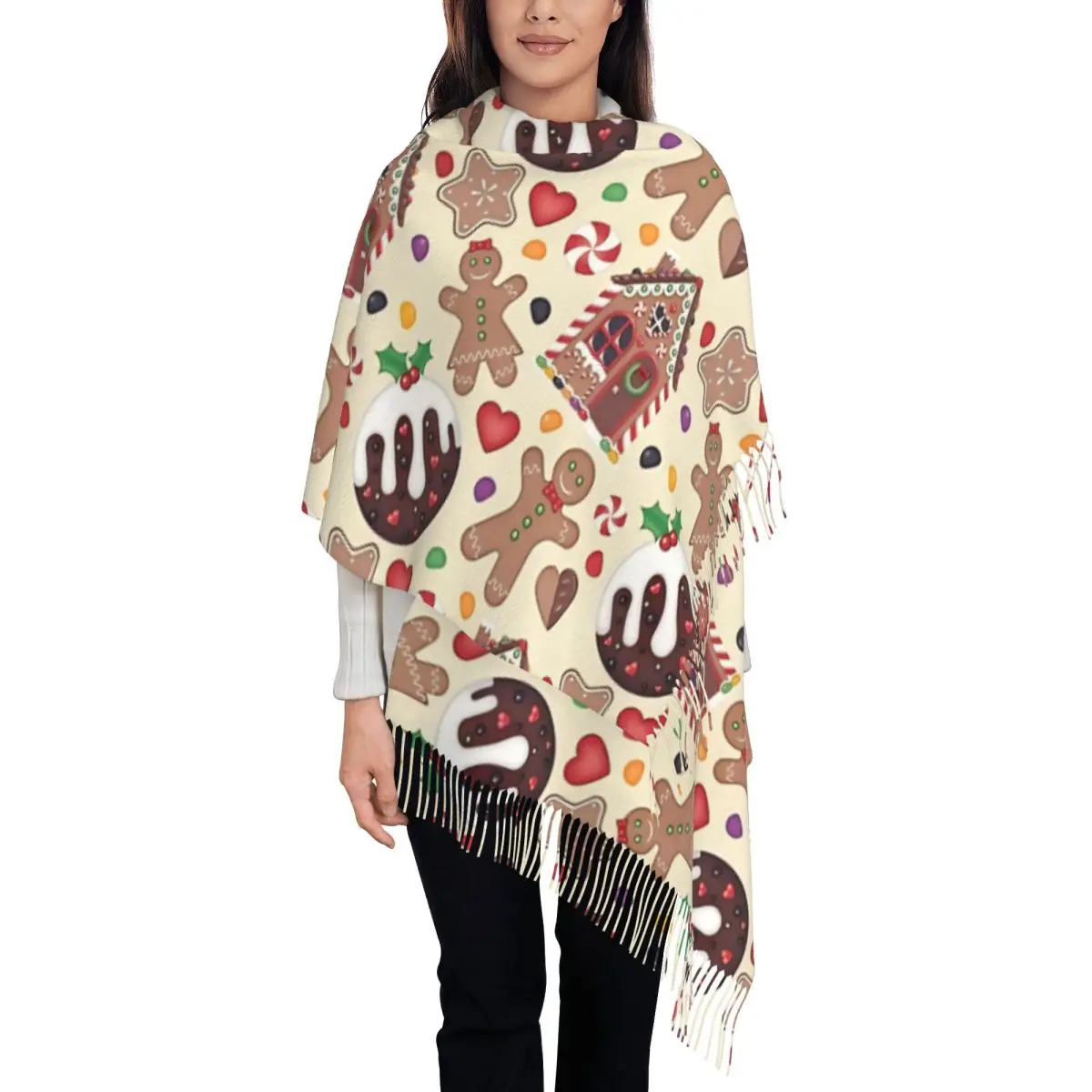 Gingerbreads World Scarf for Women Winter Fall Shawl Wrap Large Scarves with Tassel Daily Wear