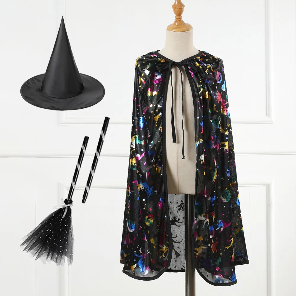 

Witch Costume Set Starry Sky Gradient Witch Hat Trick Or Treat Witch Broom Props Safe For Theme Photo Parade Trick Or Treat