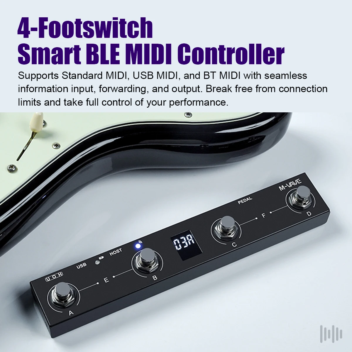 M-VAVE Chocolate Plus Black MIDI Controller – BLE, USB MIDI, Host Interface, 4 Footswitches, 16 Messages per Switch, 280g image 3