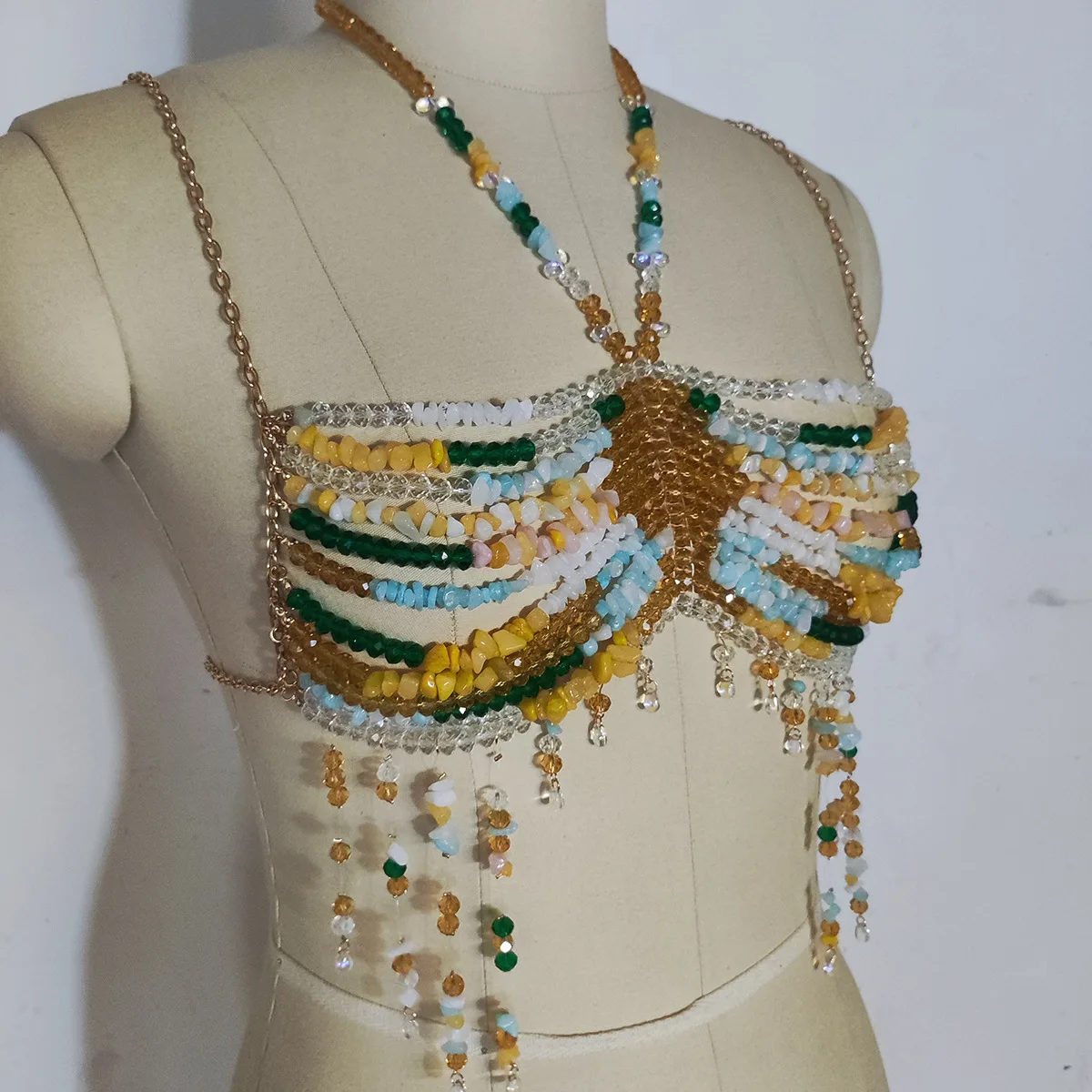 2025 New Handmade Sexy Colorful Stone Beaded Tank Top Beach Vacation Music Festival Party With Bra Chain Bead Bras