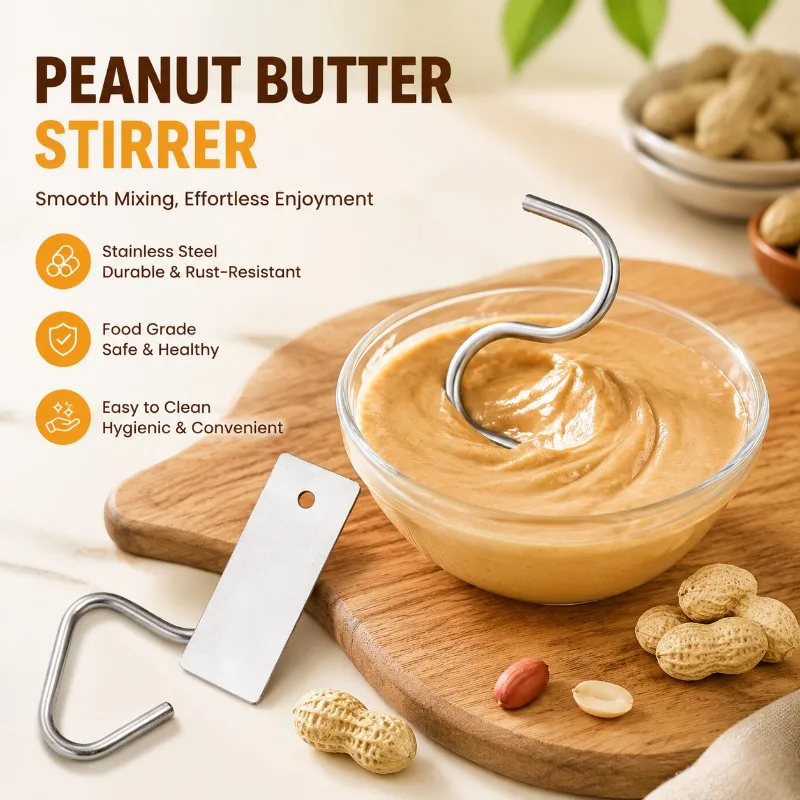 Stainless Steel Peanut Butter Stirrer, Food Grade Manual Mixer for Sauce Butter, Kitchen Tool