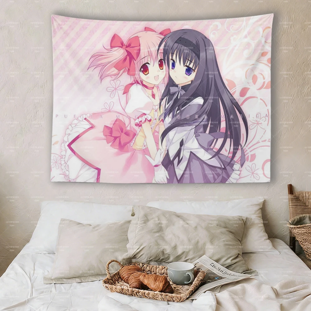 P-Puella M-Magi Madoka Magica Tapestry, Madoka Homura Anime Wall Hanging, Kawaii Room Decor for Bedroom Dorm