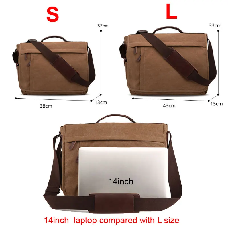 Scione Men Canvas Shoulder Bag Casual Men Retro Zipper laptop bag Crossbody Outdoor Bags Mens Travel School Shoulder Bag