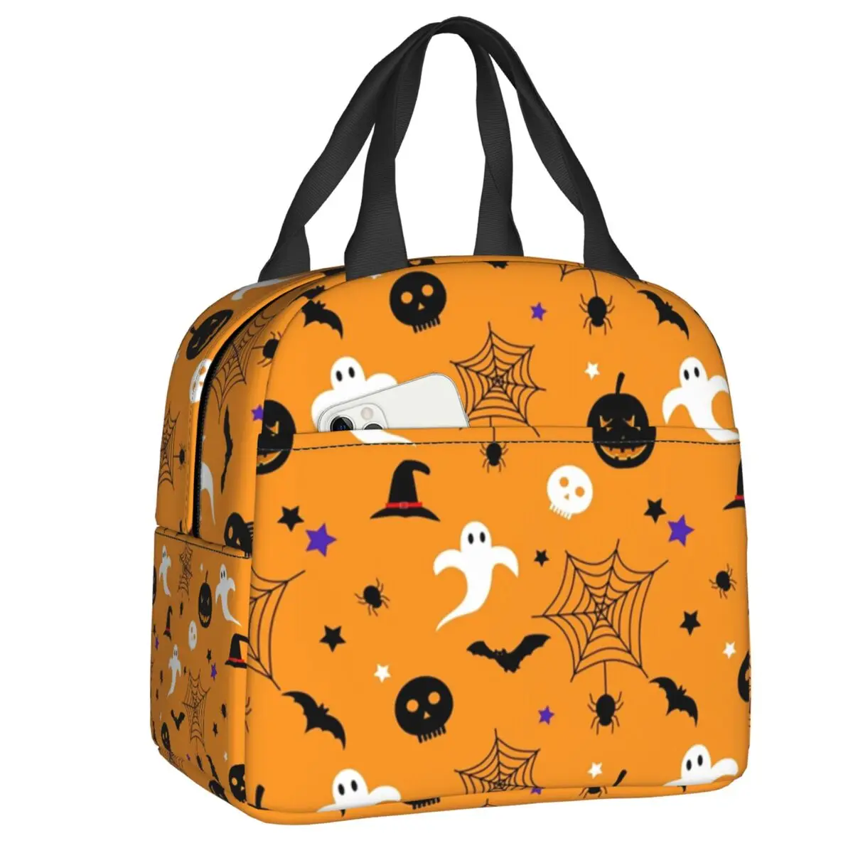 Stripes And Bats Resuable Lunch Boxes for Women Waterproof Goth Occult Witch Halloween Thermal Cooler Food Insulated Lunch Bag
