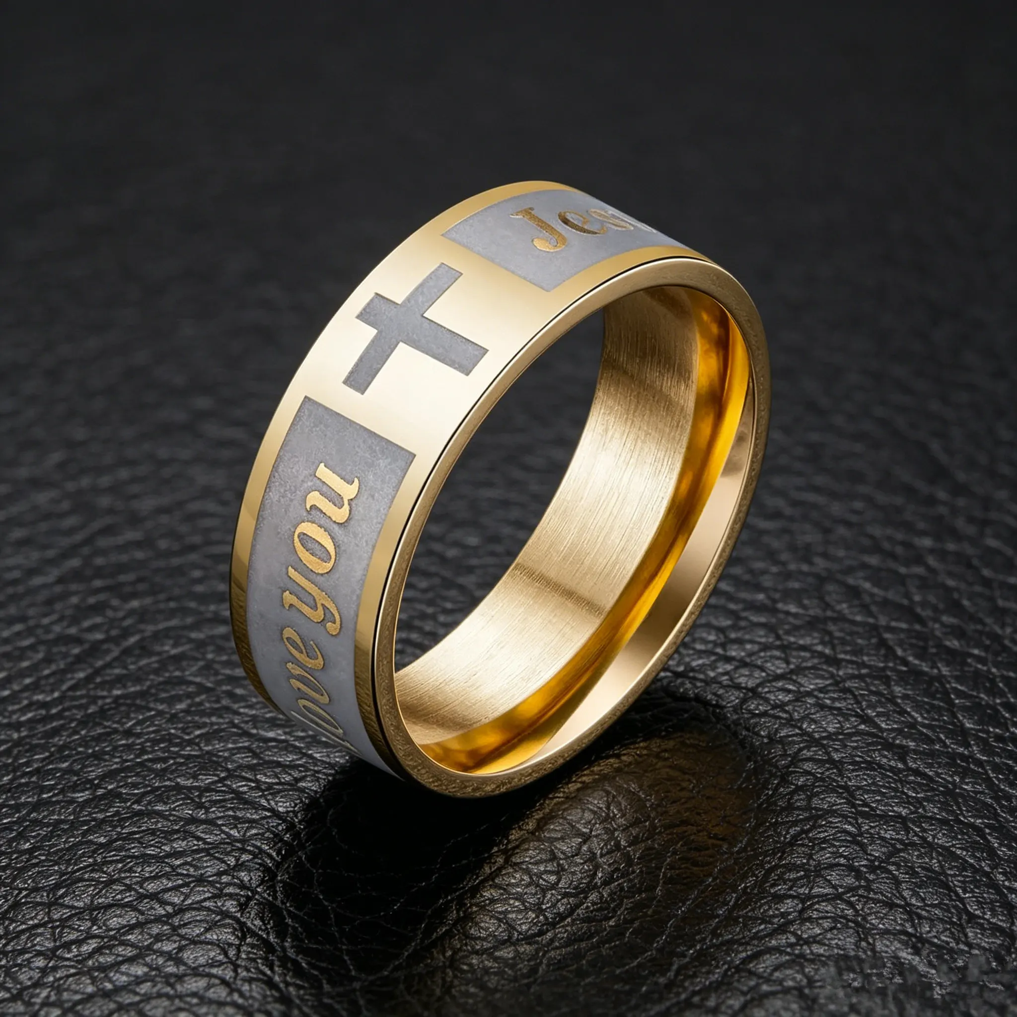Anello Bibbia con croce cristiana in acciaio al titanio inglese per uomo e donna Anello personalizzato Anello personalizzato Anello inciso