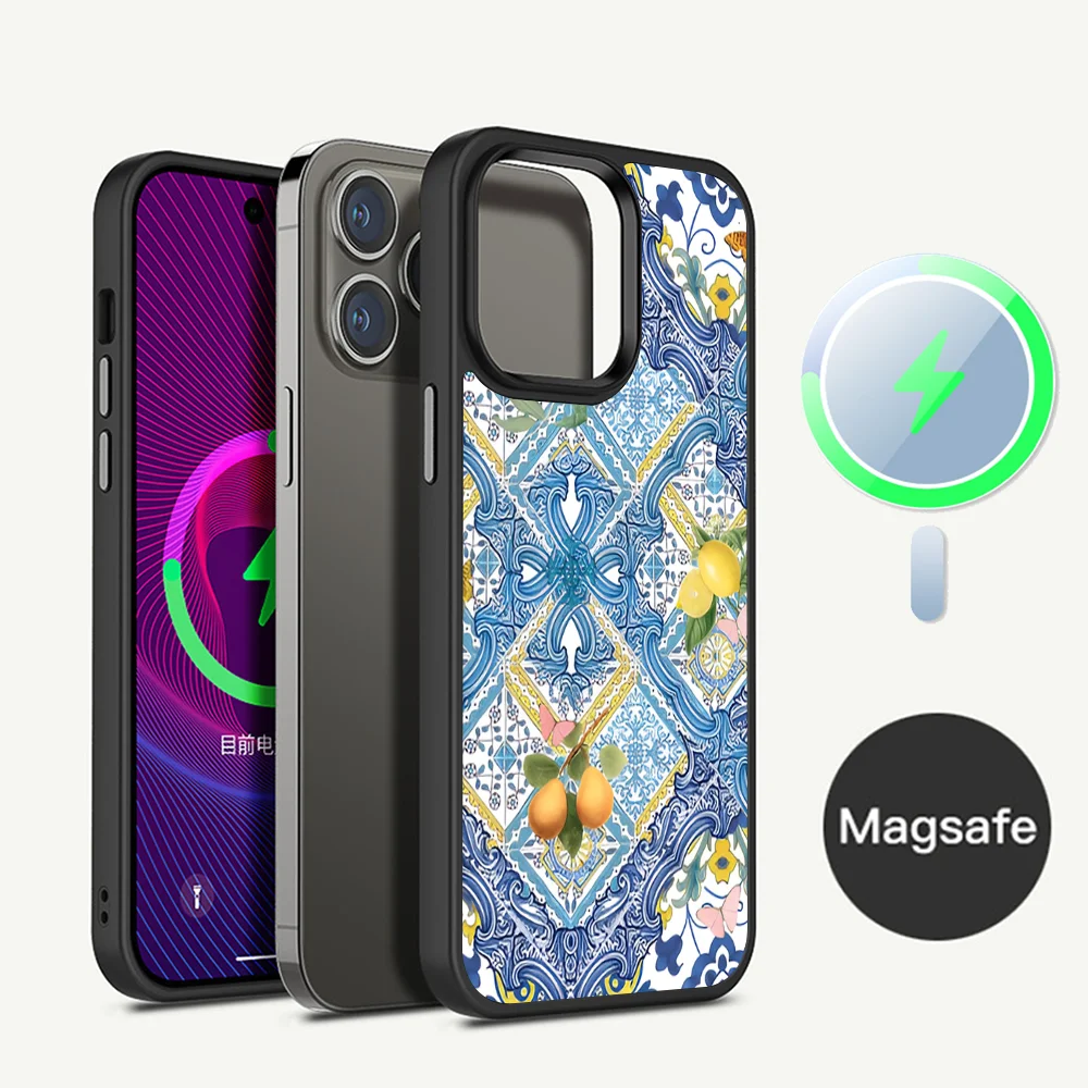 

Mediterranean Lemon Phone Case Magesafe Magnetic Wireless Charge Case For iPhone 11 12 13 14 15 Pro Max Plus Mini