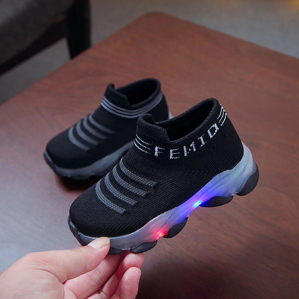 Children Baby Girls Boys Letter Mesh Led Luminous Socks Kids Sneakers Sport Run Sneakers Shoes Sapato Infantil Light Up Shoes