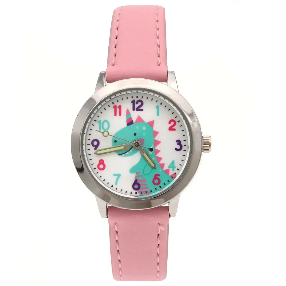 Montre de dessin animé en cuir avec cadran dinosaure pour filles, montres-bracelets à Quartz pour étudiantes, cadeau de noël pour enfants