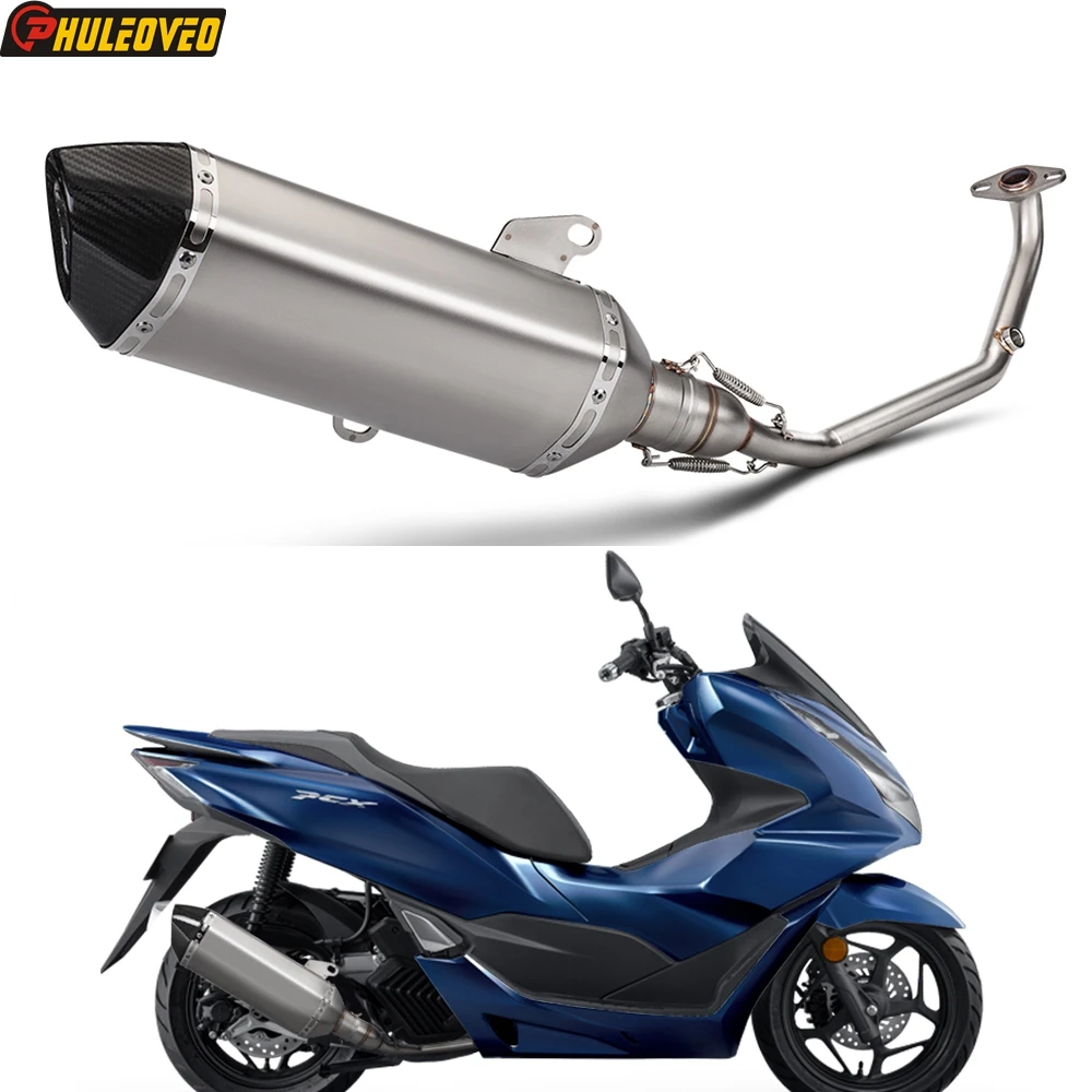 For HONDA PCX160 2021 2022 2023 Motorcycle Exhaust Full System Manifold Header Front Pipe Exhaust Muffler with Real Carbon Tip