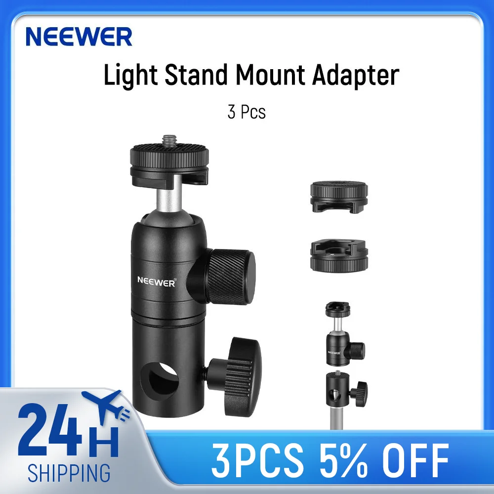 

NEEWER 3 Pcs Light Stand Mount Adapter with Cold Shoe Mini Ball Head Reversible Mount Plate for Camera Monitor Ring Light