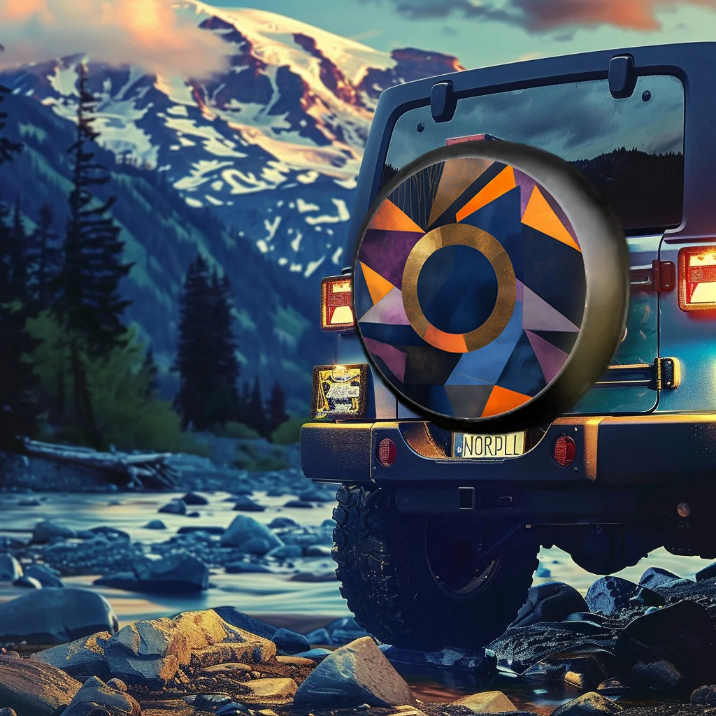 Modern Geometric Abstract Tire Cover Polyester Durable Water Resistant Wheel Protector for SUVs Trucks