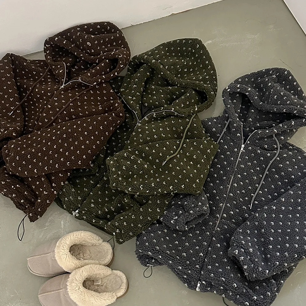 Damska kurtka z kapturem z futra jagnięcego, ocieplana bawełną, jesienno-zimowa, koreańska, ciepła, urocza, przeciwstarzeniowa, długa, codzienna bluza/top.