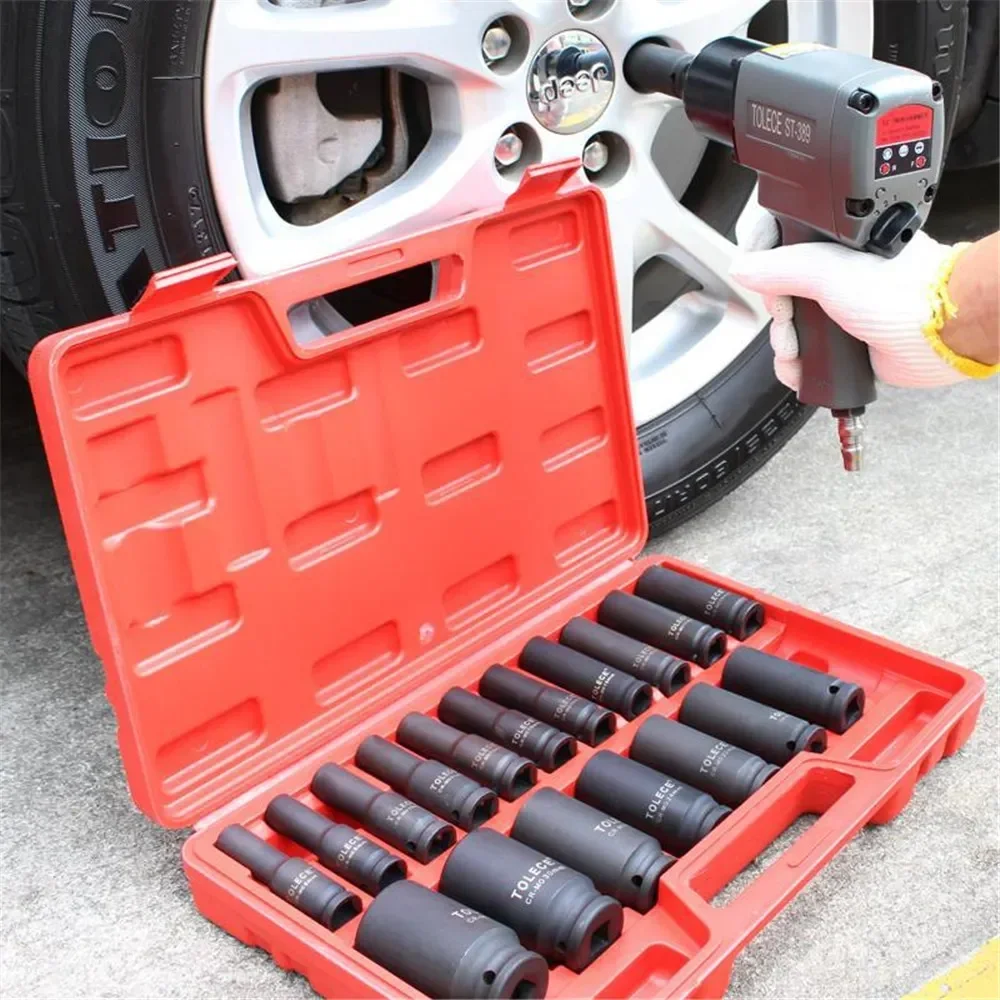 38-43CM 1/2inch 35PCS Pneumatic Impact Socket Set Drive Chrome Vanadium Steel Thicken Socket Kit Multifunction Car Repairing