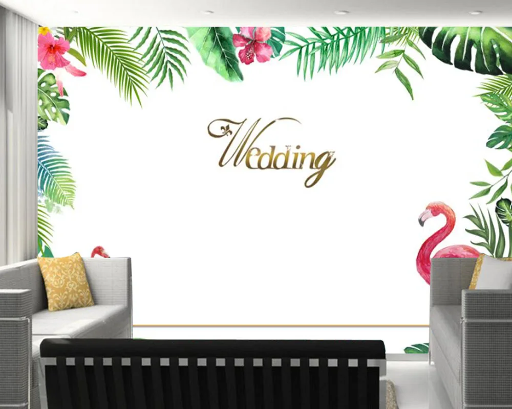 

Papel de parede custom tropical plant leave flamingo wallpaper mural,living room tv wall bedroom home decor