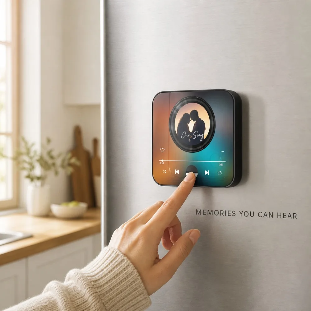 Custom Photo Music Fridge Magnet Rechargeable Personalized Song Player Magnetic Keepsake Gift for Couples Family Birthday Decor