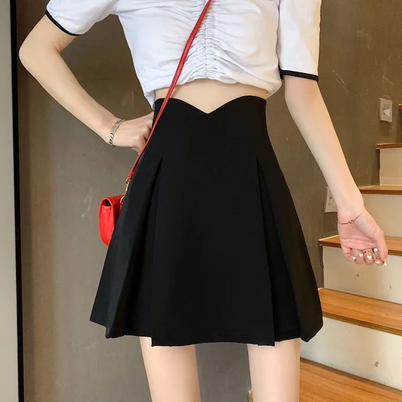 

Black Pleated Skirt Women Spring Summer New Petite A Line Skirt High Waist Plus Size Anti Slip A Line Bodycon Mini Skirt