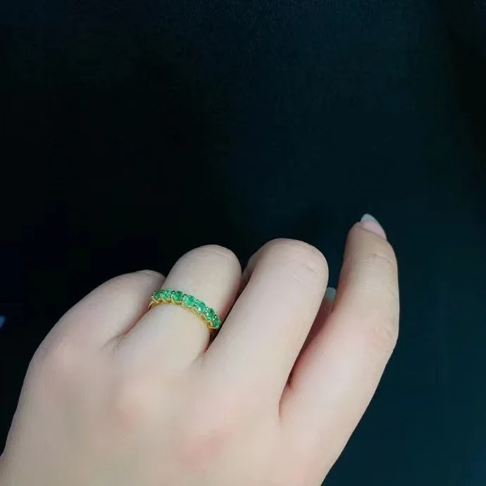 1.9 Gram 18K Gold Emerald Ring for Daily Wear 7 Pieces 3mm Emerald Gold Ring 100% Real 18K Gold Emerald Jewelry