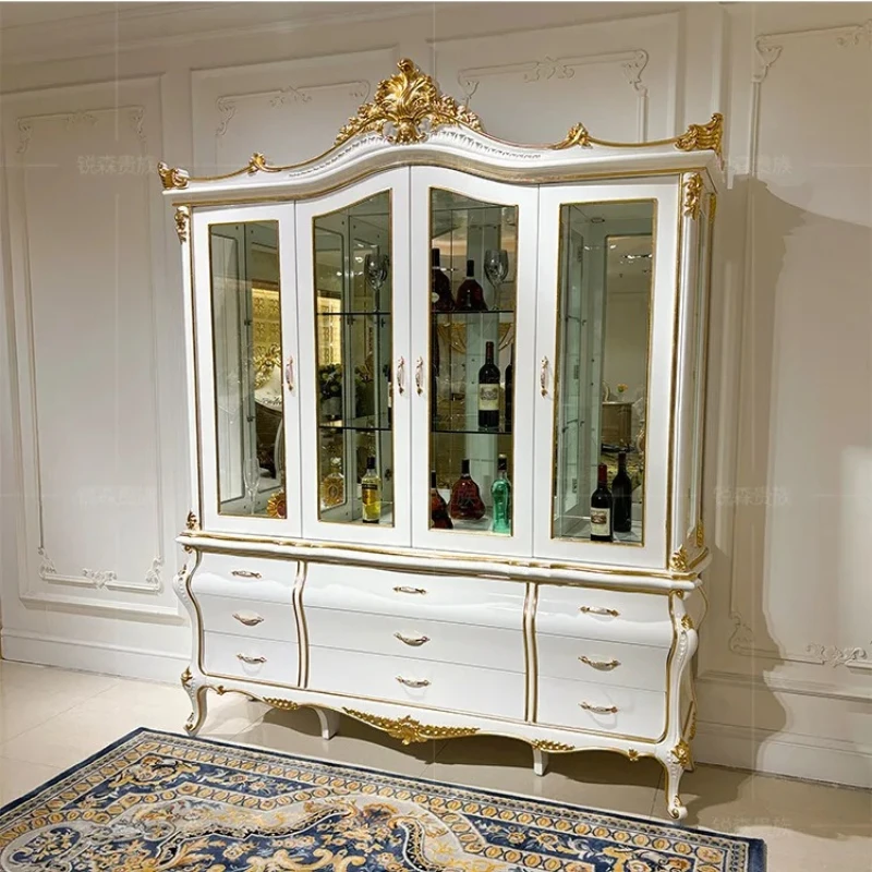 X-S four-door wine cabinet,  court display cabinet restaurant solid wood carving flower HG