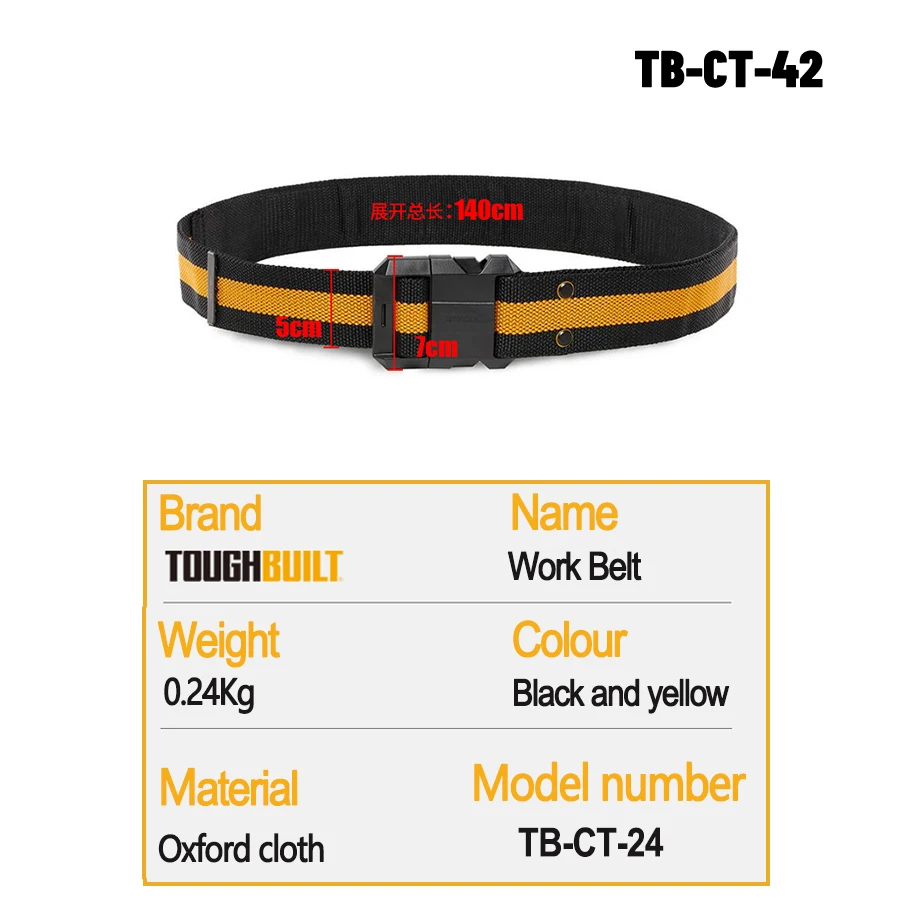 ToughBuilt TB-CT-42 Work Belt for Professionals Steel Buckle Heavy Duty Buckle / Back Support for Waist Bag Clip Tech Hubs