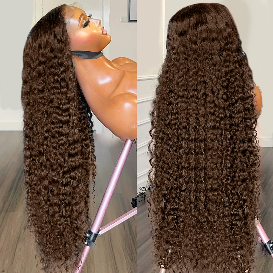 Addictive 30 40 Inch Curly Chocolate Brown Color 13x6 Hd Transparent Lace Front Human Hair Wigs Deep Wave 13x4 Lace Frontal Wig