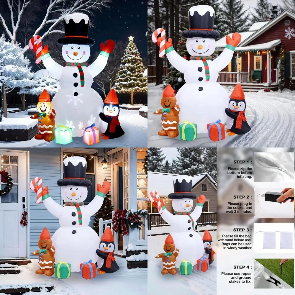

Надувной снеговик высотой 6 футов со светодиодной подсветкой для наружного рождественского декора