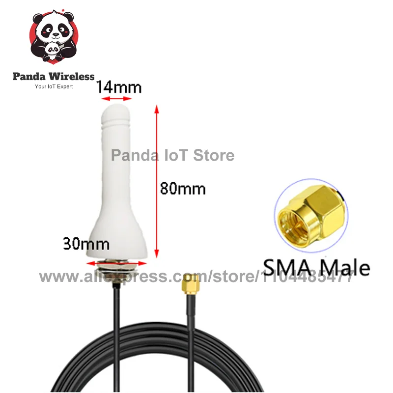 2pcs SMA Male RG174 Cable 1m/1.5m/3m for GSM 4G LTE Router Modem Aerial 700-2700MHz White DTU External Waterproof Antenna