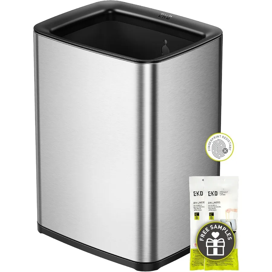 سلة مهملات عصرية مفتوحة من الفولاذ المقاوم للصدأ غير اللامع مع سلة داخلية قابلة للإزالة لغرفة نوم الحمام والاستخدام المكتبي 2.6 جالون 10 لتر