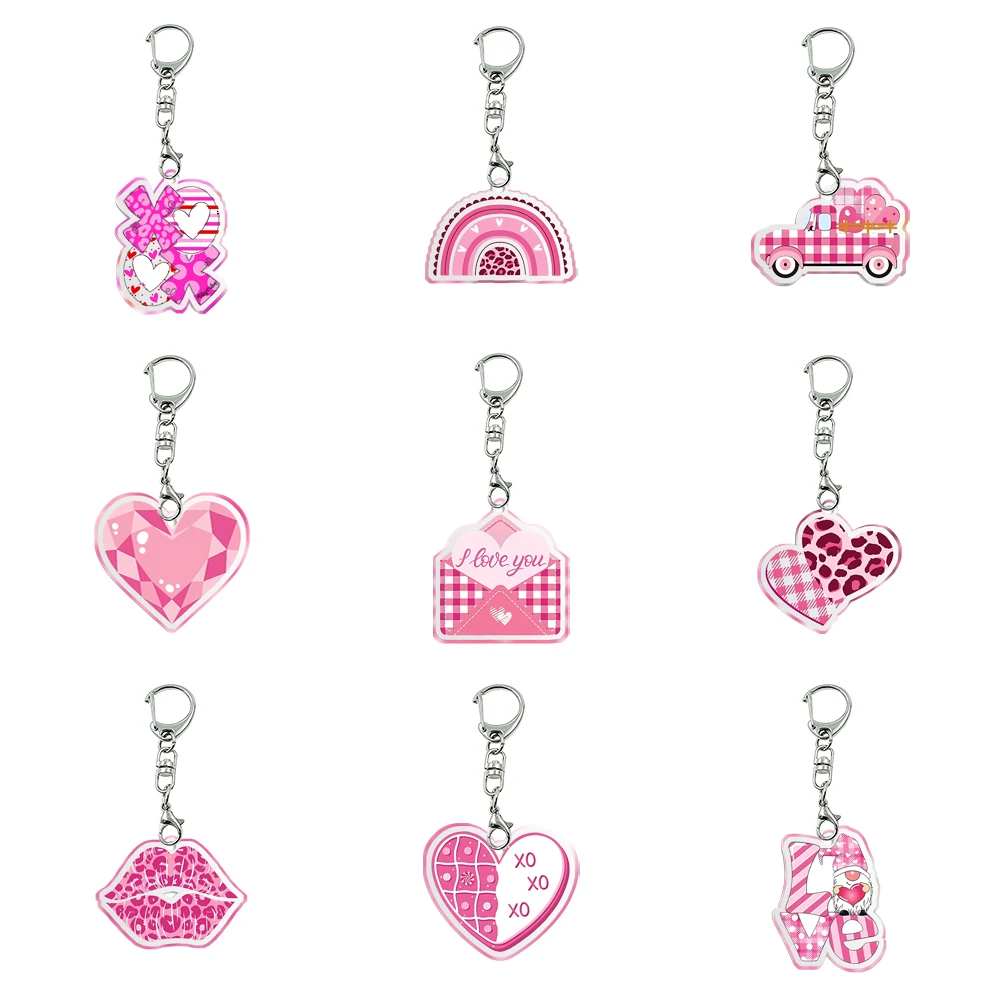 New Women Men Acrylic Pink Love Keychain Transparent Acrylic Trinket For Friends Pendants