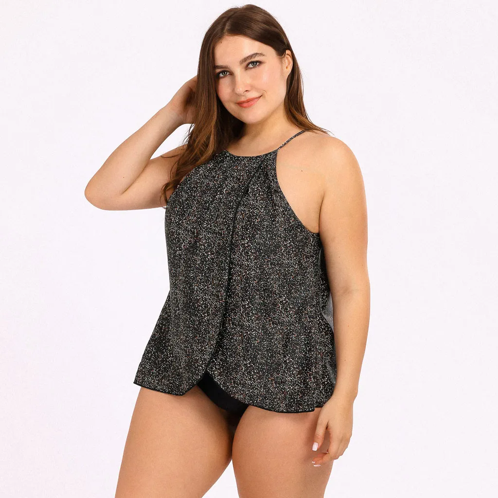 Conjunto de Tankini de talla grande para Mujer, traje de baño de dos piezas con estampado de puntos, Tankini de realce, ropa de playa Sexy