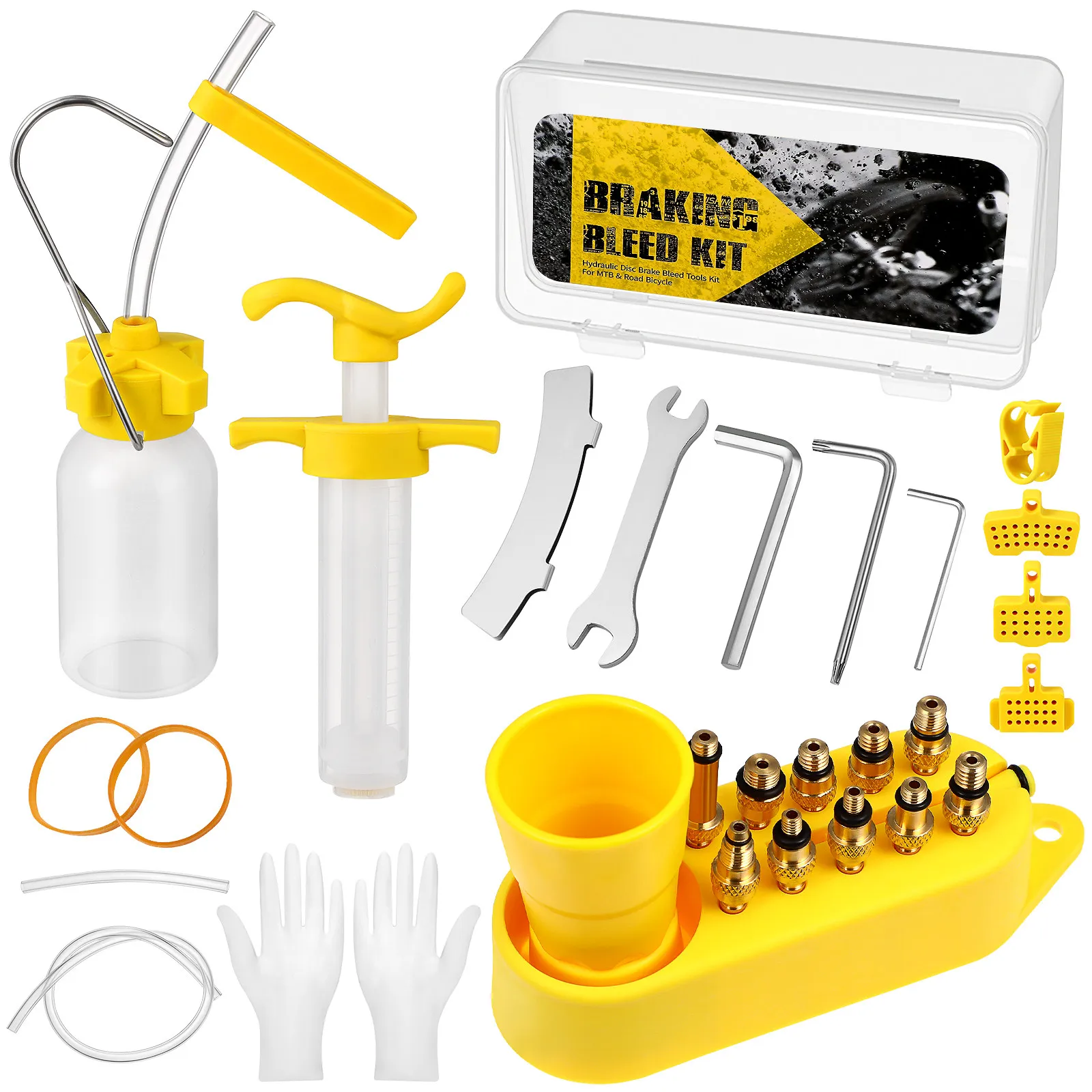 

Professional Hydraulic Disc Brake Bleed Kit for Mountain Bike Mineral Oil Filling Complete Brake Bleeding Tools Set with Funnel