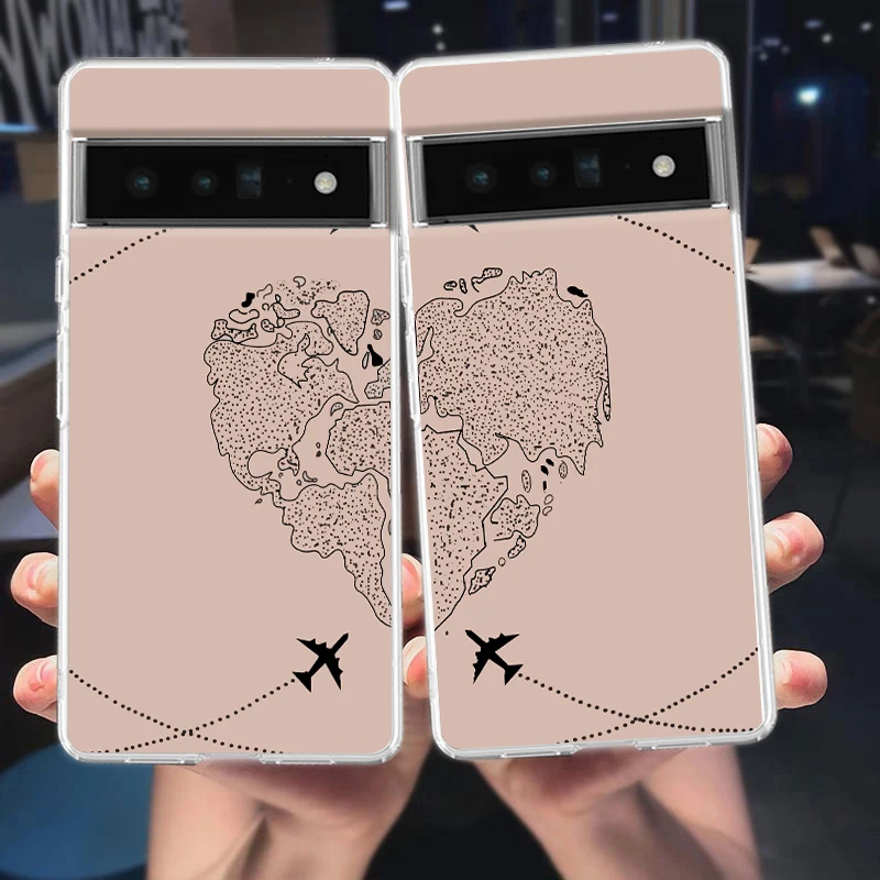 Fashion Planes World Map Travel Phone Case For Google Pixel 8 7 6 Pro Soft TPU Shell For Pixel 6A 5 4 5A 4A 3A XL 5G Clear Cover