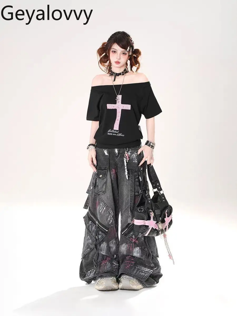 

High Waist Jeans Wasteland Fashionable Spring Autumn Denim Trousers for Women High Street Style Loose Wide-leg Pants Femme