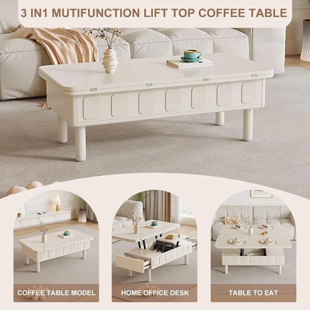 Lift Top Coffee Table, 3 in 1 Multi-Function Convertible Coffee Tables with Drawer and Hidden Compartment, Modern Center Table w