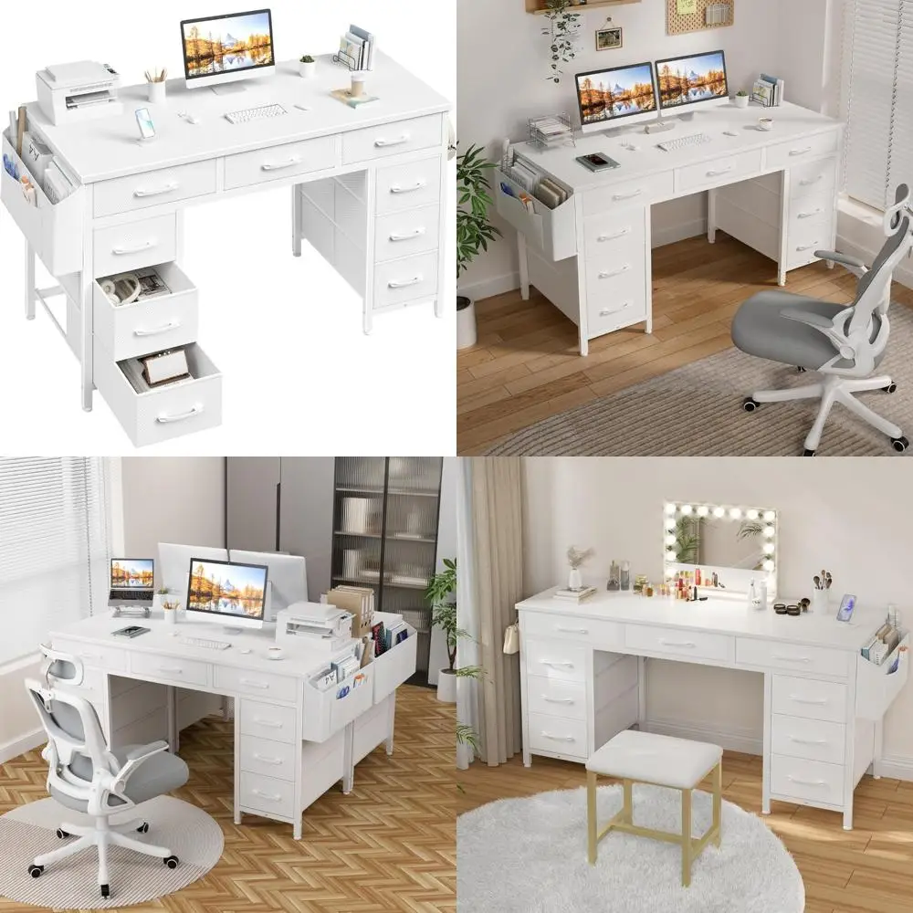 

47 Большой стол для домашнего офиса с 9 ящиками, письменный стол для учебы и письма с тканевыми ящиками