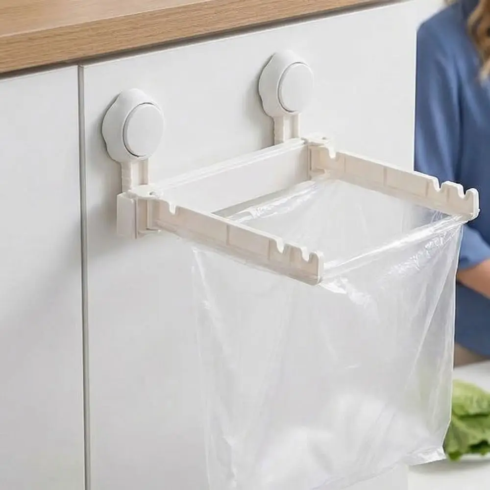 

Wall Mounted Suction Cup Trash Rack Nail-Free Space Saving Plastic Bag Hanger Plastic Garbage Bag Hanging Rack Cabinet Door