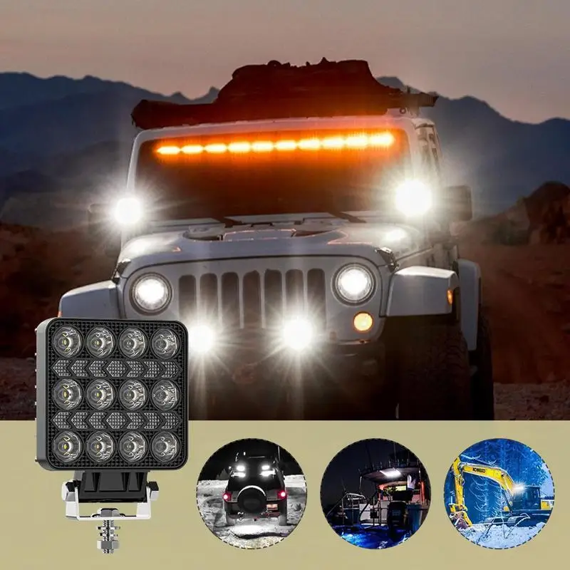 

LED Off Road Lights Square 12 Beads Off-Road Flood Light Waterproof Vehicle Accessories High Brightness Driving Fog Lights For