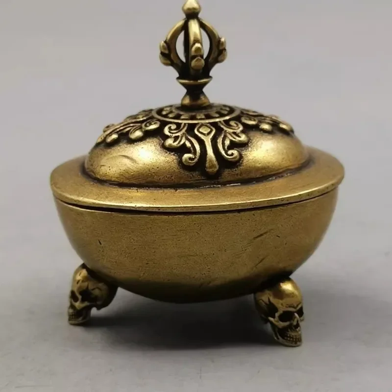 Imitation of Ancient Yellow Copper Incense Burner Vajra Pestle Three-legged Mini Incense Burner Household Aromatherapy Stove
