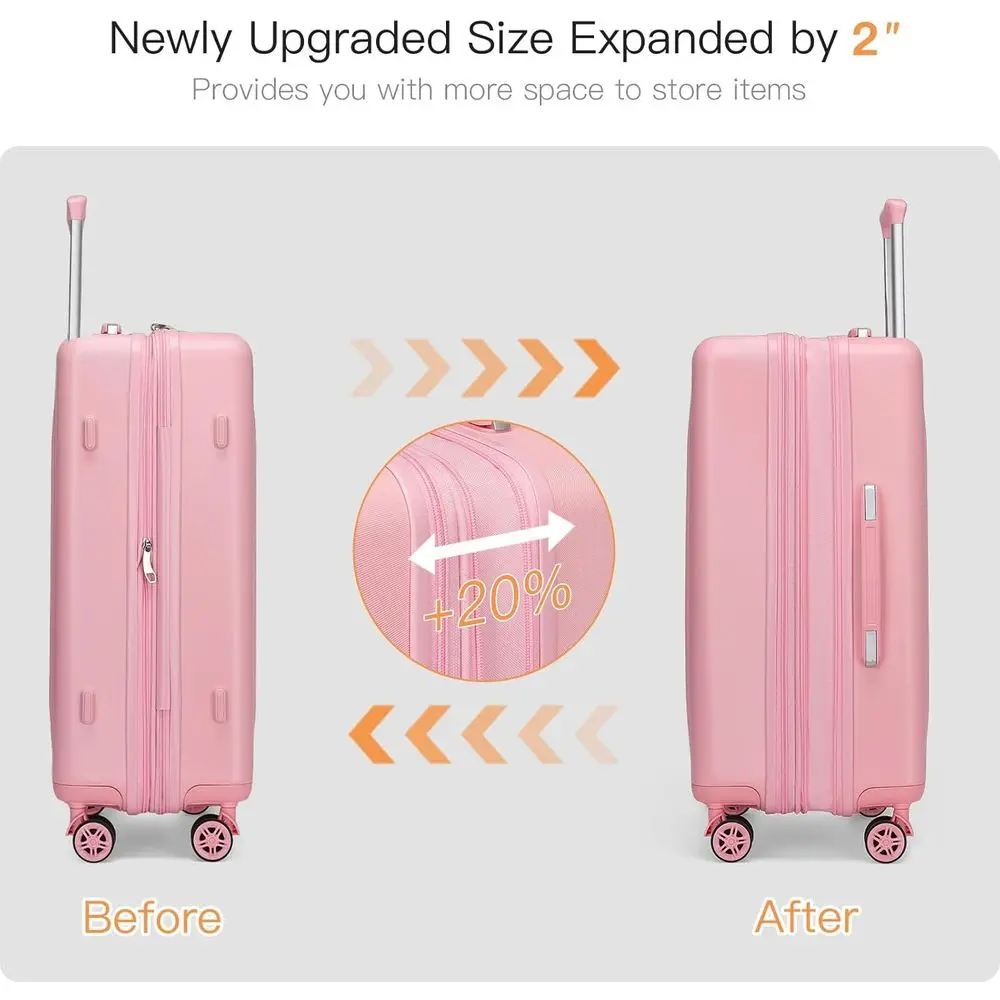 Pink 24 Medium Hardside Suitcase with Expandable Capacity, Quiet Spinners, TSA Lock, and Scratch-Resistant PC+ABS Material