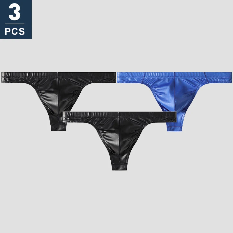

Leather-like Men Glossy Breathable Thong Sexy Smooth Thong Shorts Underwear Bikini Underwear Men Modal Underwear Multi-size