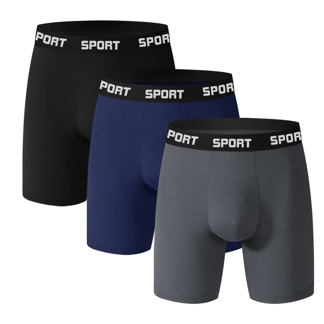 3 Pack Men's Long Compression Boxer Briefs - Quick Dry, Anti-Fungal, Mid-Waist, High Stretch, Solid for Run/Bball