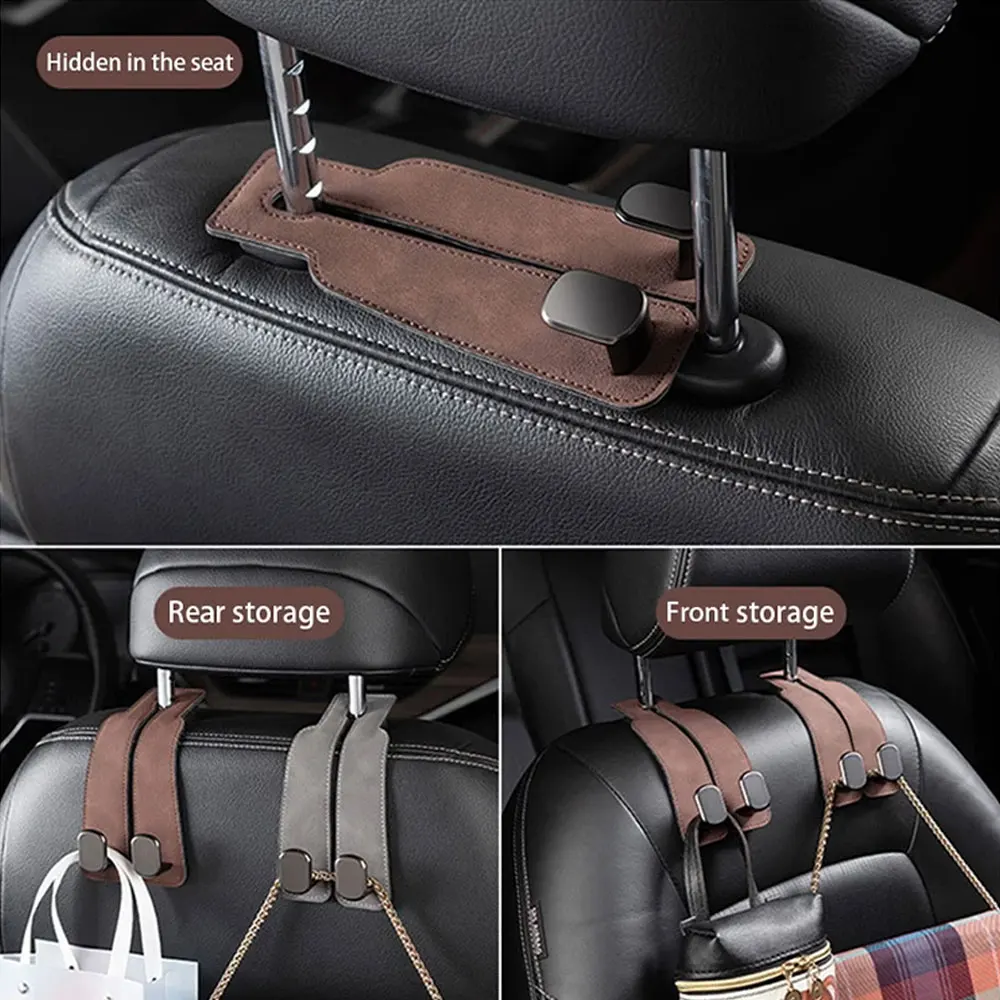 1Pc Car Rear Seat Headrest Hook Premium Suede Dual Hanging Hook 20KG Large Load-Bearing Hook Universal Car Interior Accessories