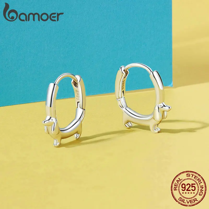 BAMOER Dachshund Hoop Earrings for Women 925 Sterling Silver Animal Huggie Hoop Earrings Jewelry Gifts for Sensitive Ears