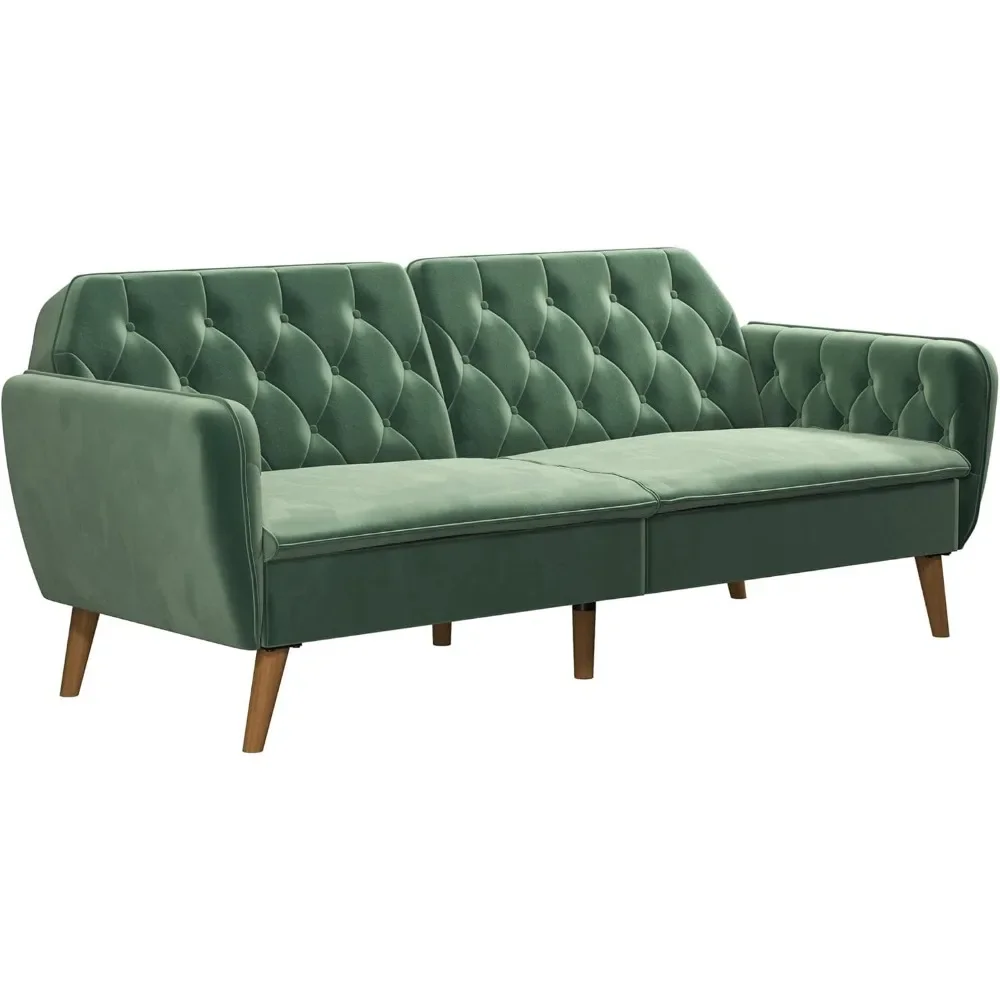 Tallulah Memory Foam Futon and Sofa Bed, Light Green Velvet