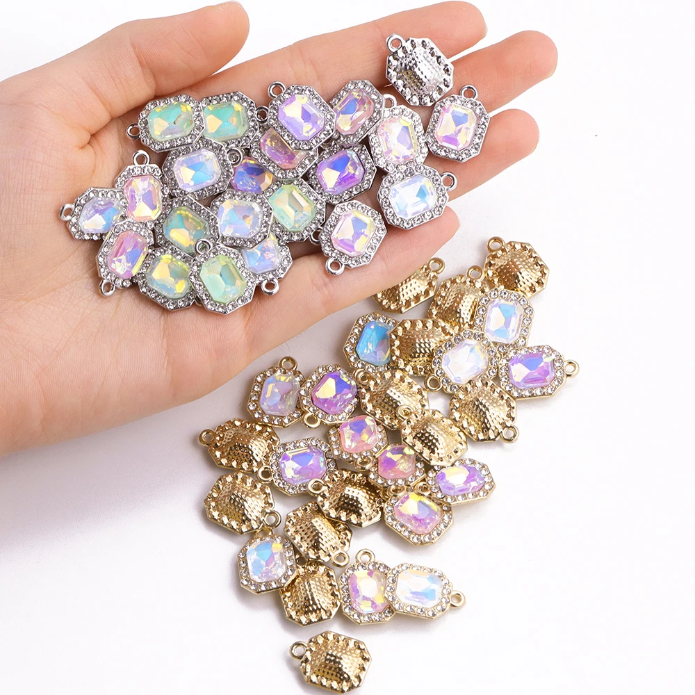 10Pcs Crystal Glass Alloy Zircon Pendant For Women's Bracelets Necklaces Making DIY Luxury Jewelry Accessories Charms Material