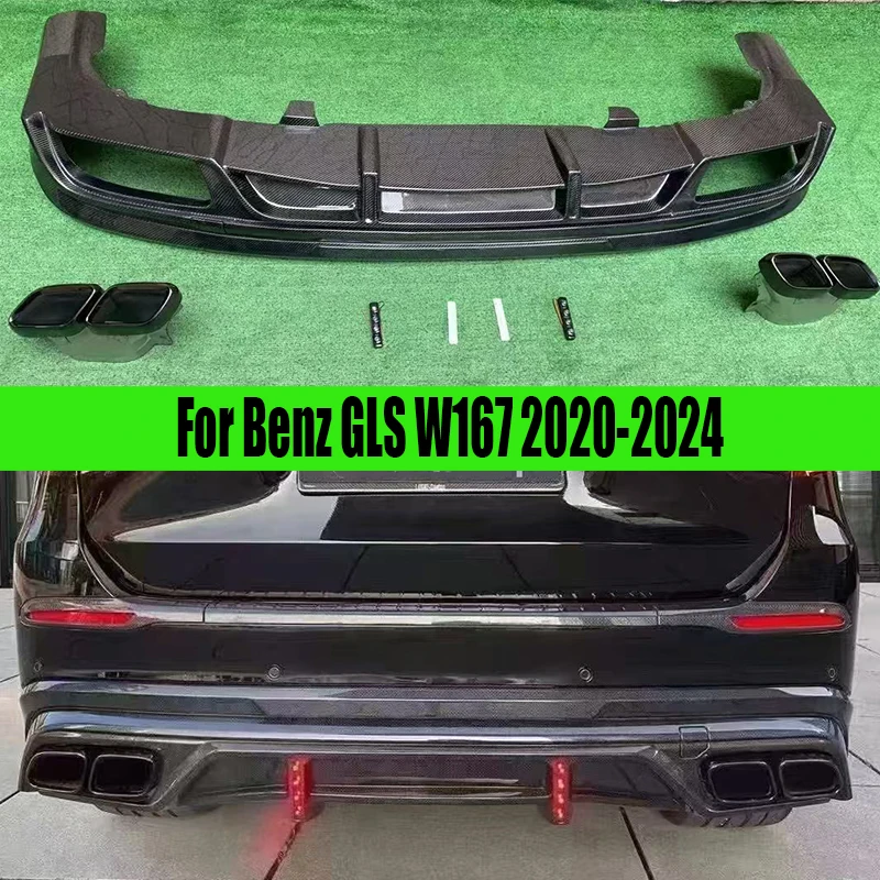 

Для Mercedes-Benz GLS-класса W167 2020+ карбоновый задний диффузор-сплиттер для бампера, спойлер, накладка на задний бампер, комплект для тюнинга кузова