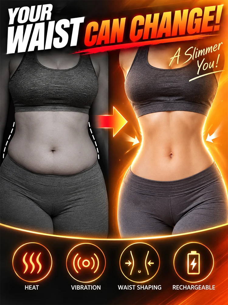 Abdominal Massage Belt with Heat Vibration Rechargeable Electric Waist Massager Portable Body Care Device