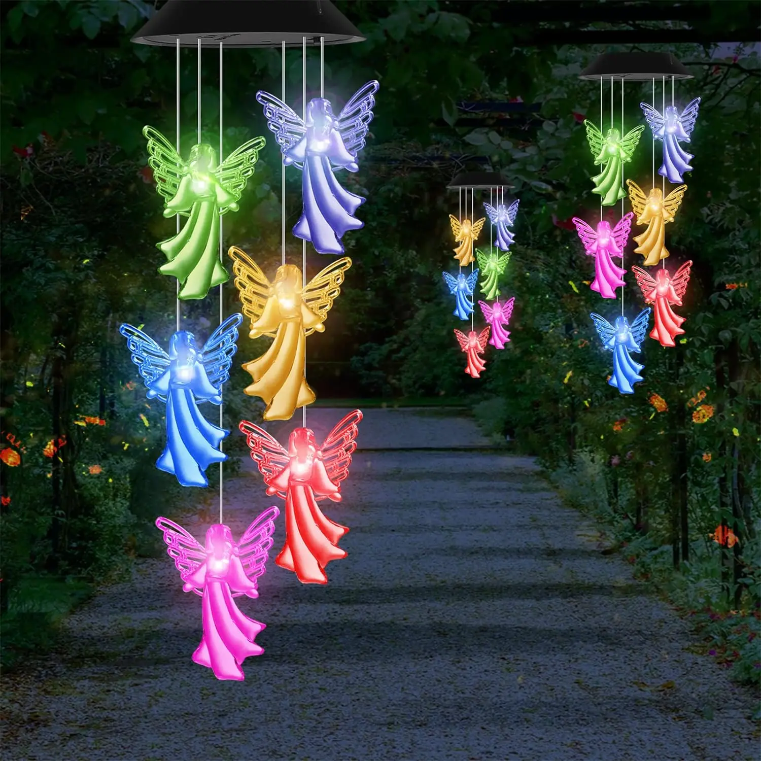 LED Solar Variable Light, Waterproof Color Gradient Butterfly Angel Wind Chime Light for Courtyard Garden Lawn Porch Deck, mom