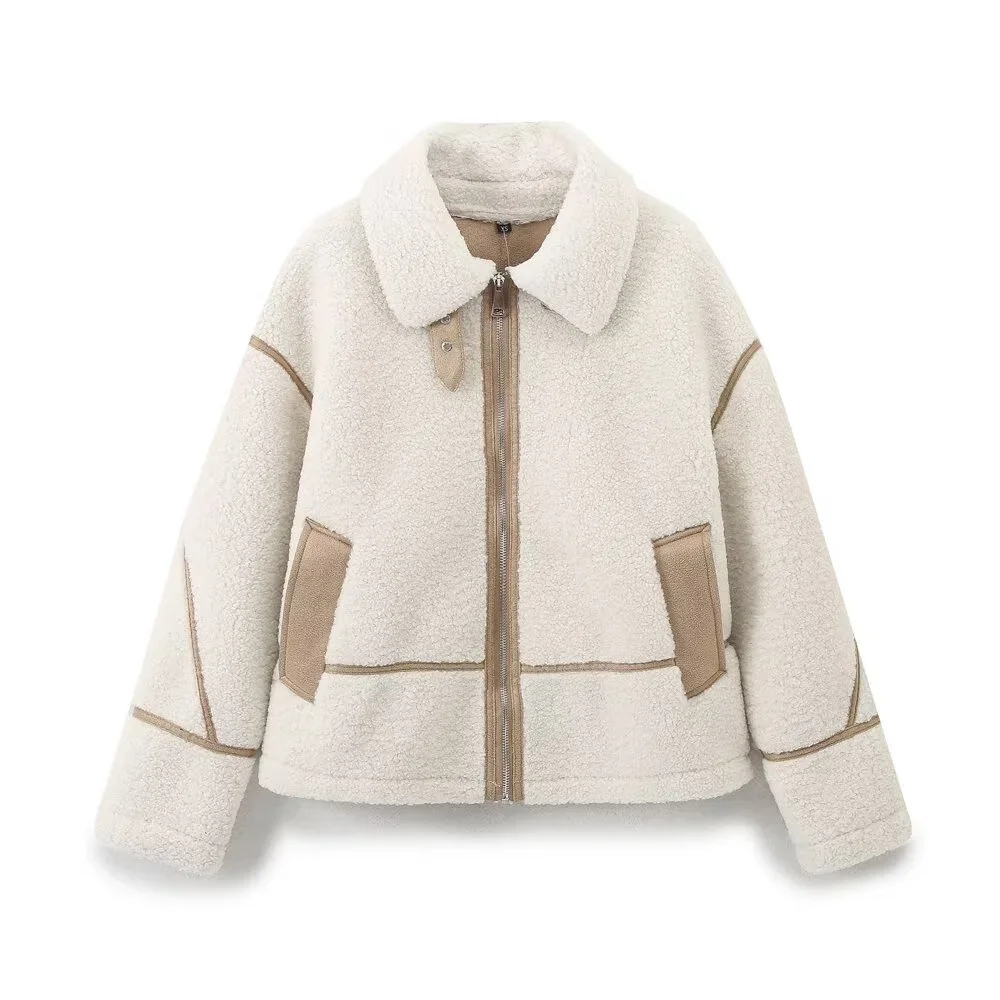 

Loose Comfort Fleece Double-Sided Long Sleeve Fashionable Lapel Short Jacket 2025 Winter New Women's Casual